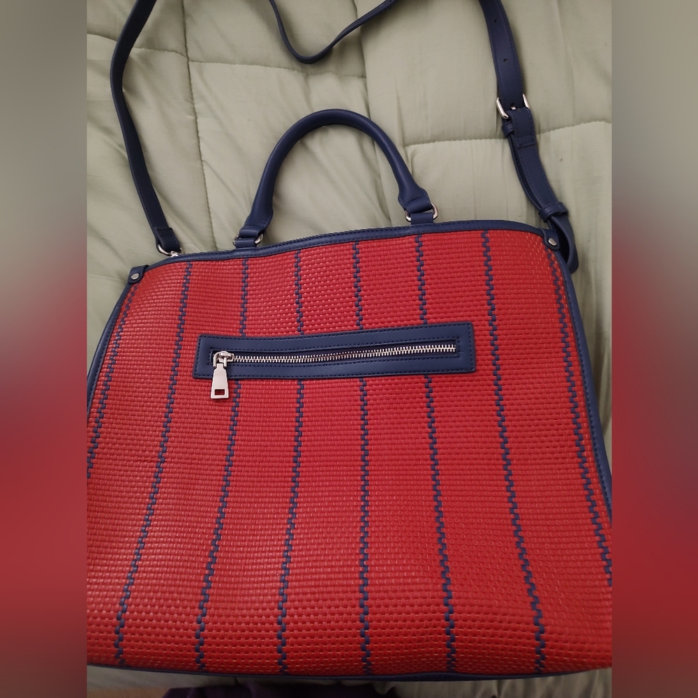 Inc Caitlinn Red Navy Tote Bag with Handle and Shoulder Strap-New
